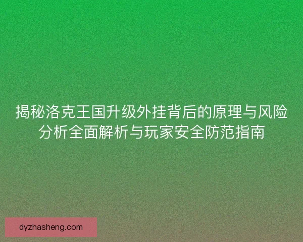 揭秘洛克王国升级外挂背后的原理与风险分析全面解析与玩家安全防范指南
